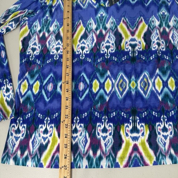 Jones NY Signature Woman Tunic Top 2X Blue Combo Ikat Geometric Stretch - Picture 10 of 13